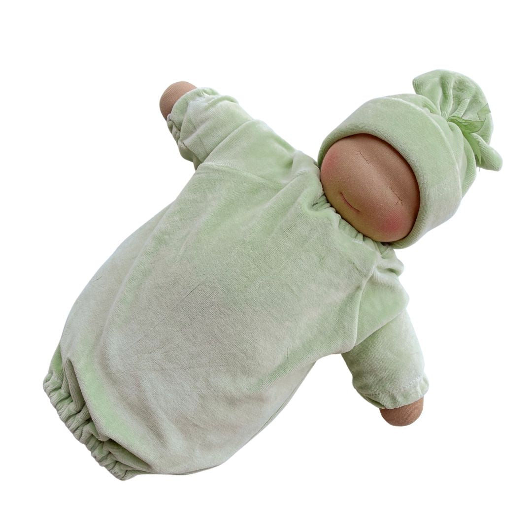 Little Heavy Baby weighted Waldorf Doll - sage bunting medium skin