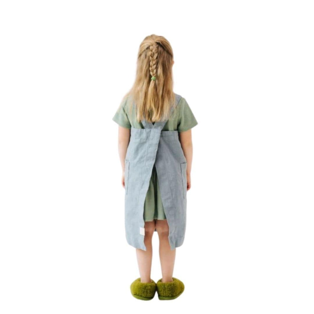 Blue Fog Washed Linen Apron - Child size, back view