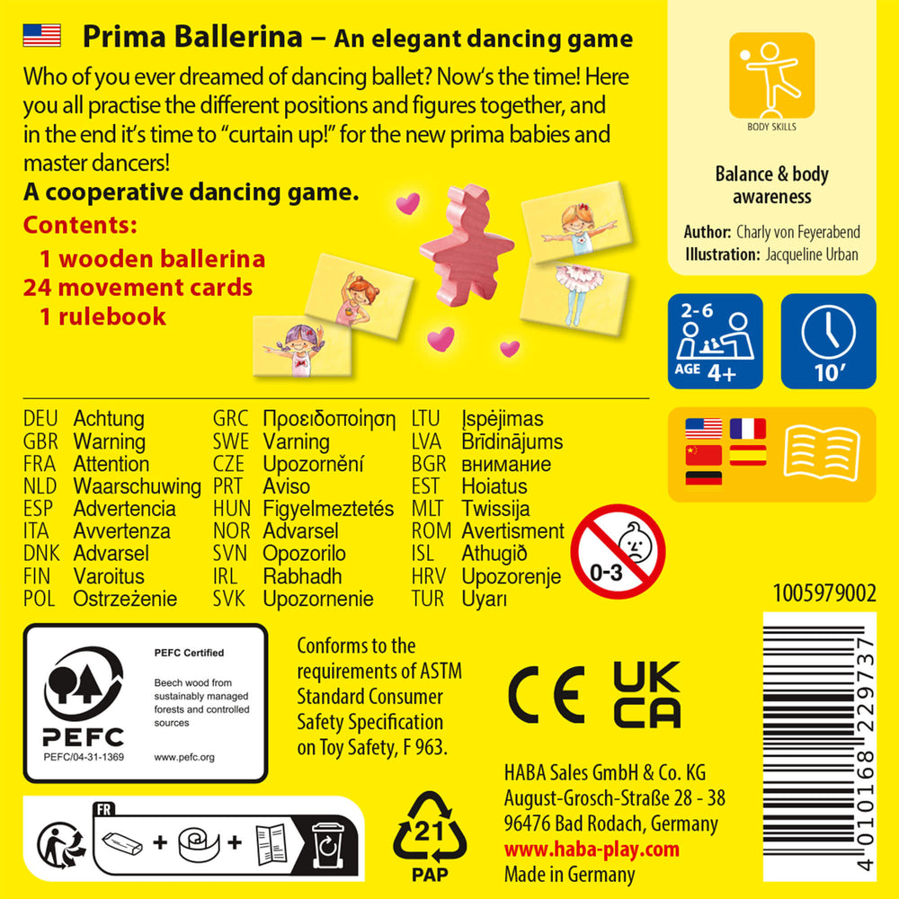 Prima Ballerina back of game box