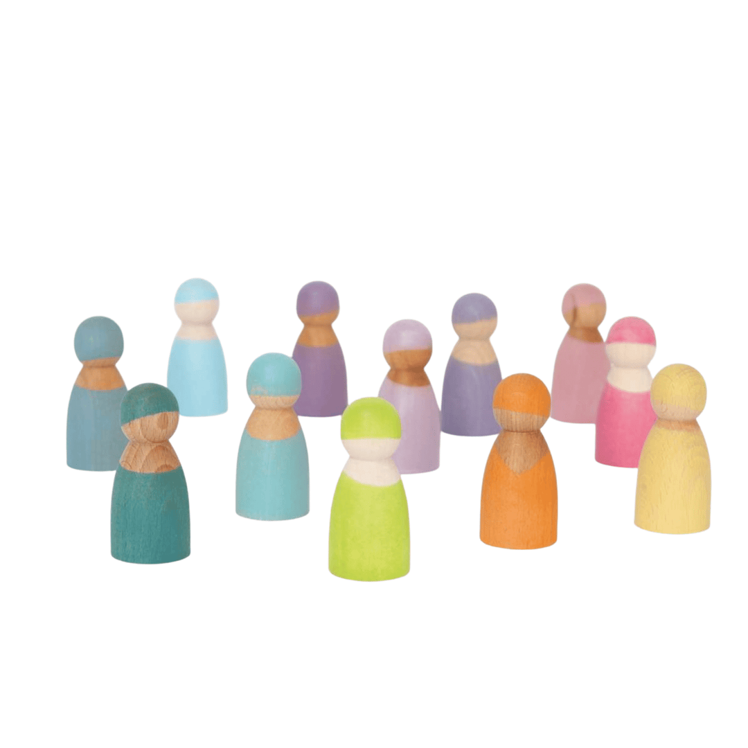 Grimm's Spiel & Holz - 12 Pastel Wooden Peg Dolls - Bella Luna Toys