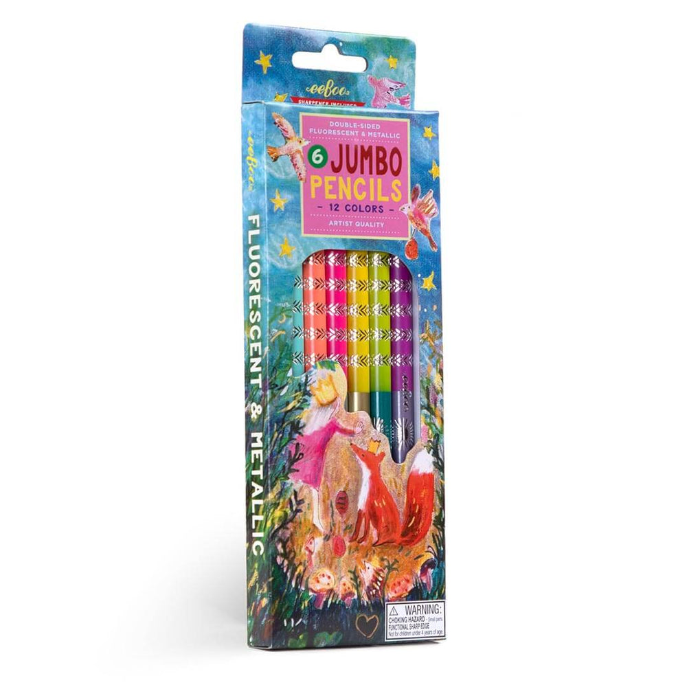 6 Jumbo Pencils Box - Fluorescent & Metallic