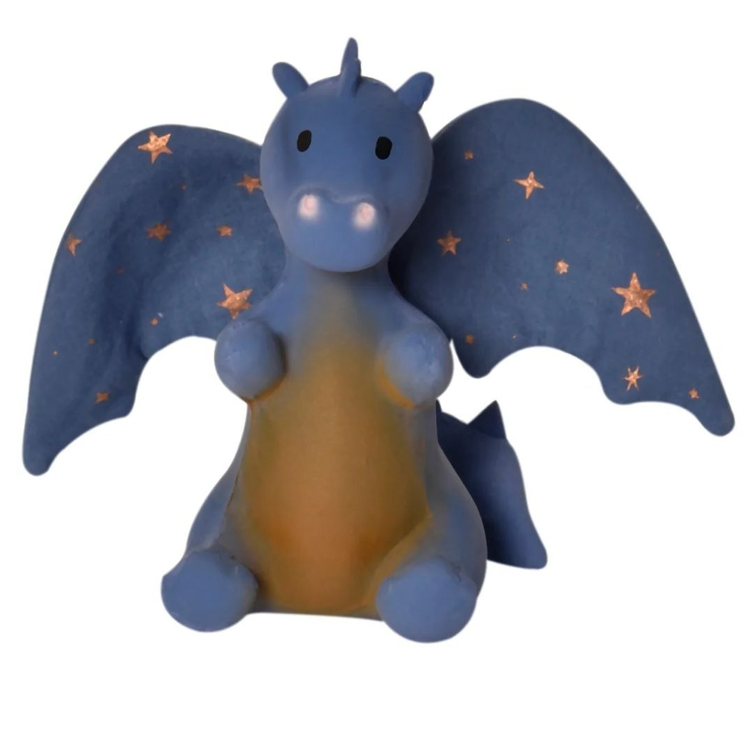 Tikiri Baby Midnight Dragon Natural Rubber Rattle With Crinkle Wings- Teethers, Bath Toys, and Rattles- Bella Luna Toys